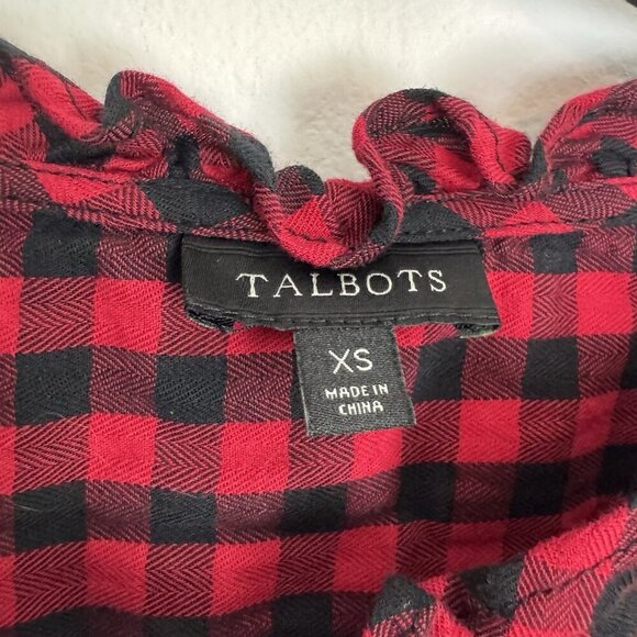 Talbots Feminine Detail Blouse Cotton Herringbone Red Plaid Button Down Size XS - Picture 2 of 6
